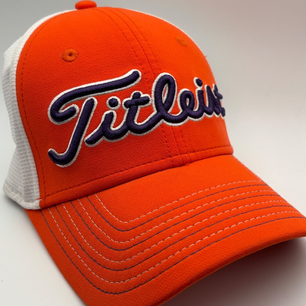 Titleist Golf Hat Mens S/M Orange White Mesh A-Flex Fitted Baseball Cap